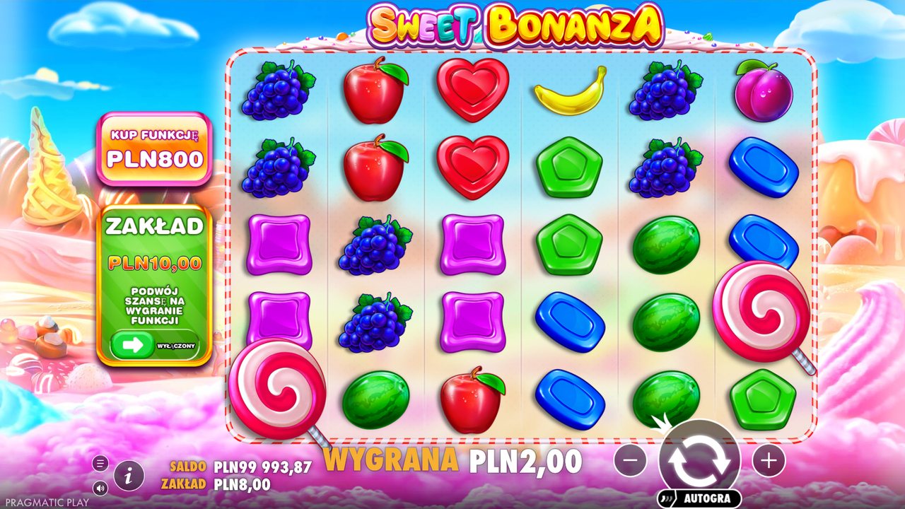 Gra Sweet Bonanza w demo: wygrana 2,00 zł przy stawce 8 zł